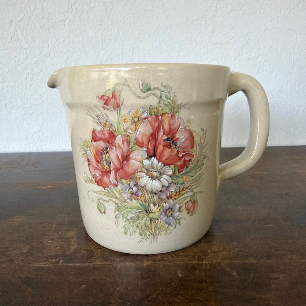 Vintage Shaker and Thangs Pottery Floral Crock Pitcher Flower‎ Vase Cottagecore